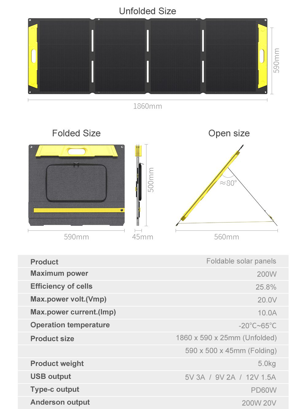 HX-FB-200 200W Bifacial Foldable Solar Panel
