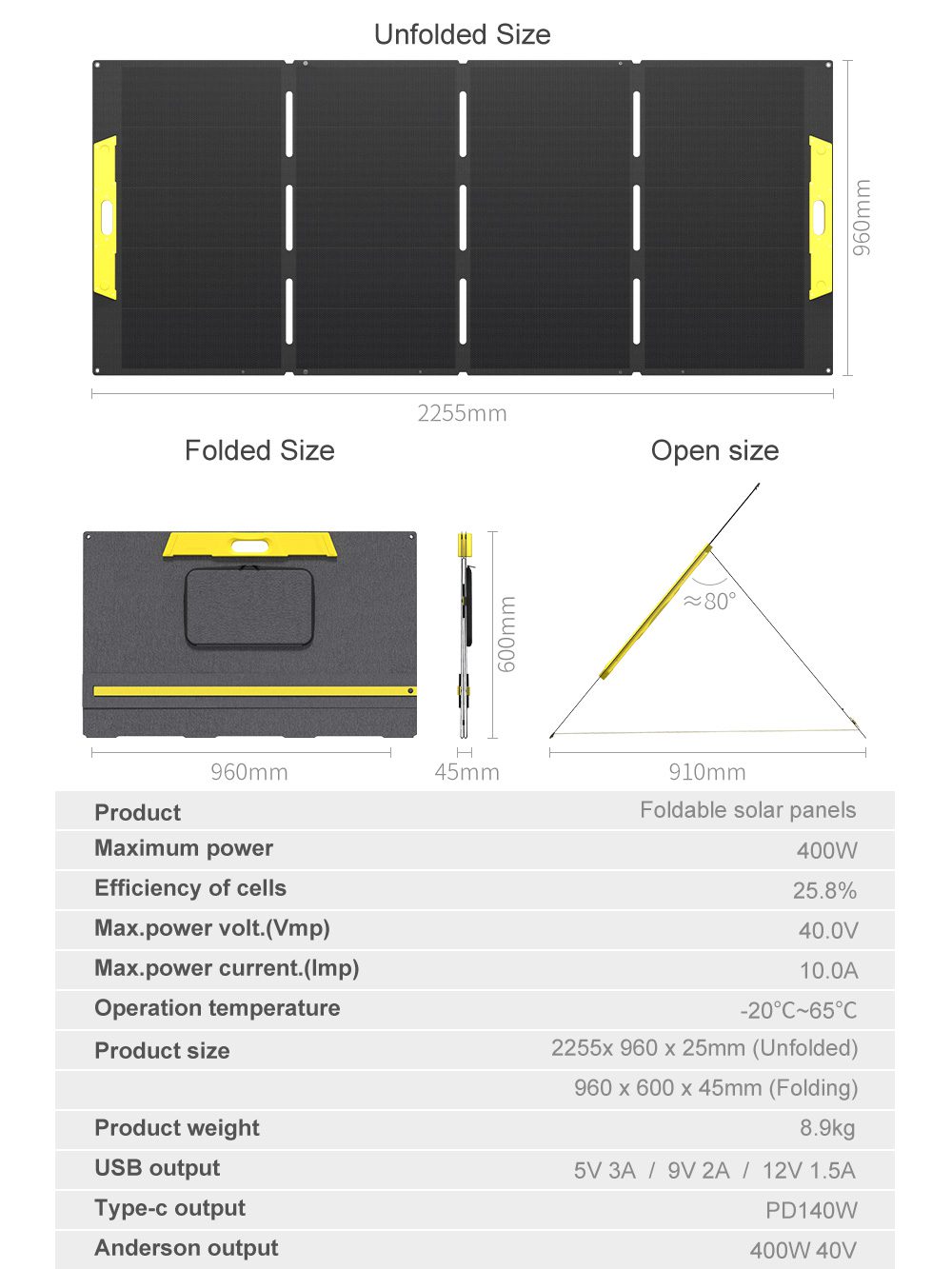JXY-YT400B HPBC 400W Foldable Solar Panel
